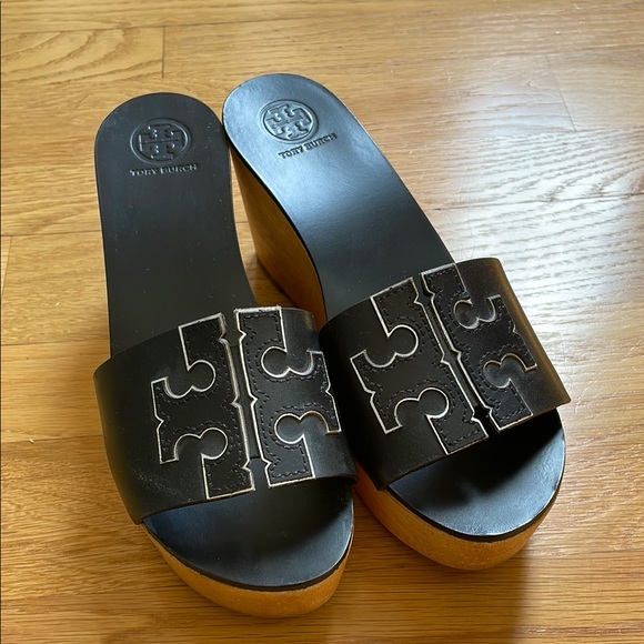Tory Burch Shoes - Tory Burch Black Wedge Sandals worn once.